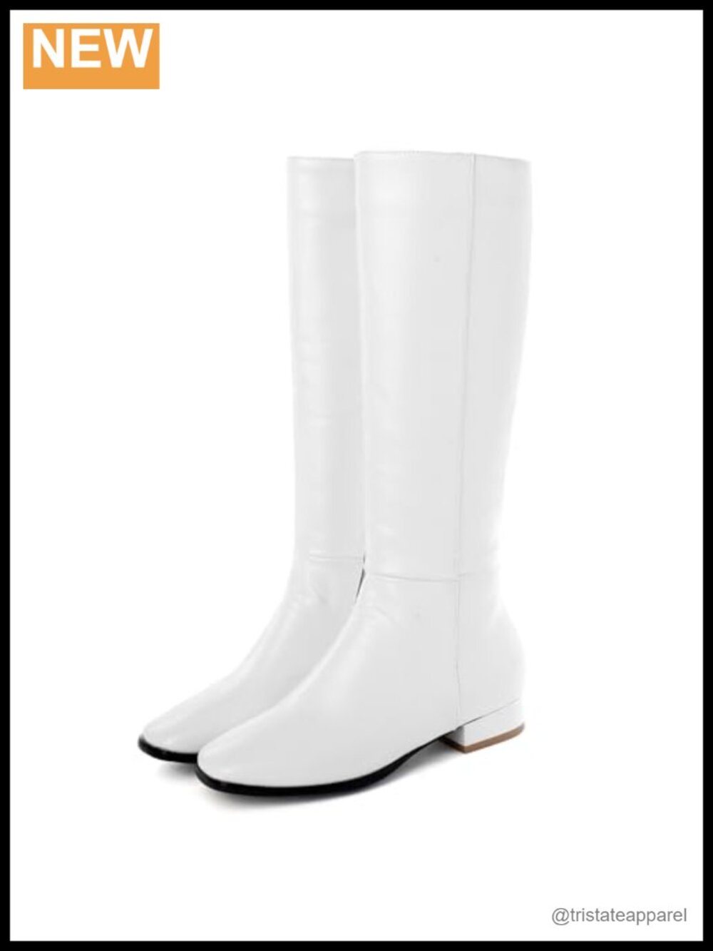 Knee High Riding Boots Flat Heels PU Leather Square Toe Zip